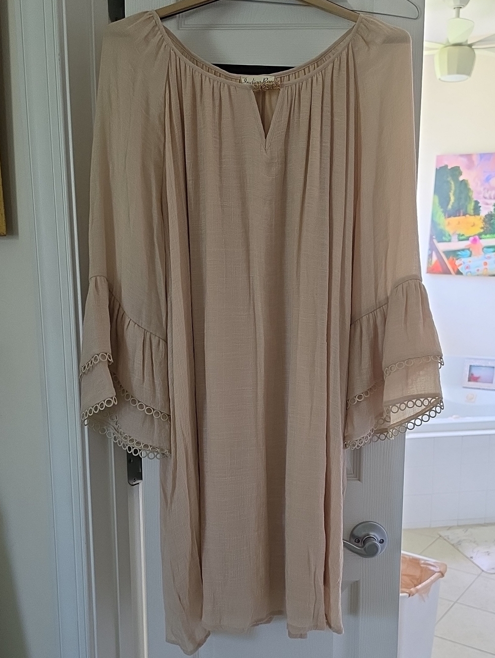 Beige Boho Tiered Sleeve Women’s Dress INDIGO ROSE